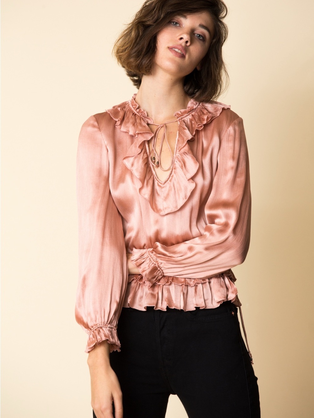 Ulla Johnson Ruffled Silk Peplum Blouse - Dusty Rose Size 0
